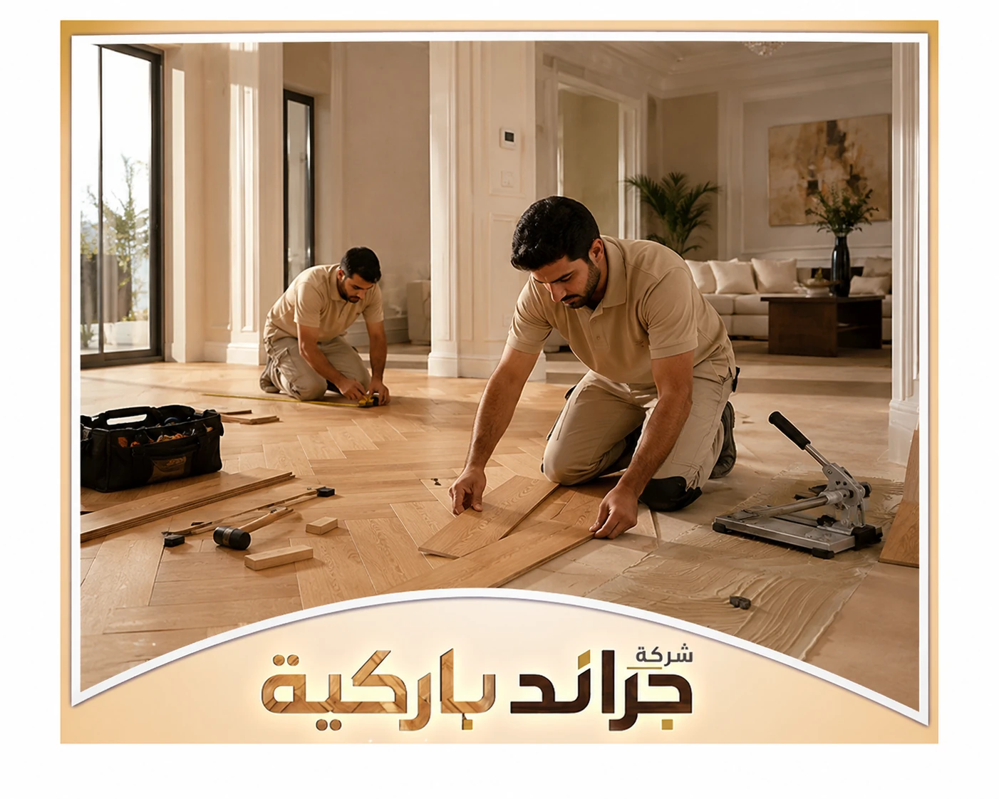 نصائح مهمة قبل تركيب النعلات والوزرات بالرياض 0542860739 جراند باركيه فنيان يركبان أرضيات باركيه خشبية داخل منزل فاخر باستخدام أدوات قياس وقص متخصصة.
